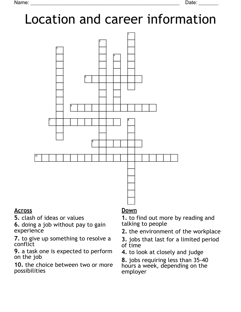 Location and career information Crossword