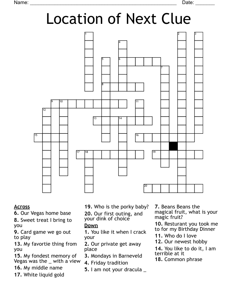 Location of Next Clue Crossword