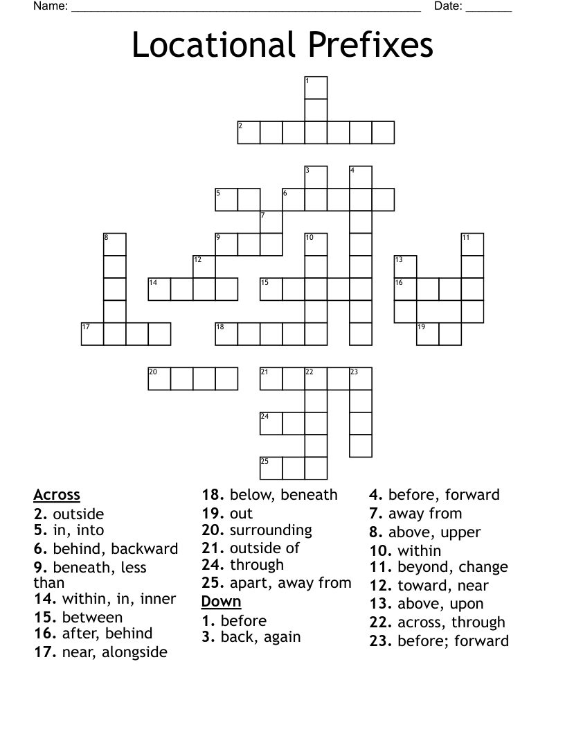 Locational Prefixes Crossword