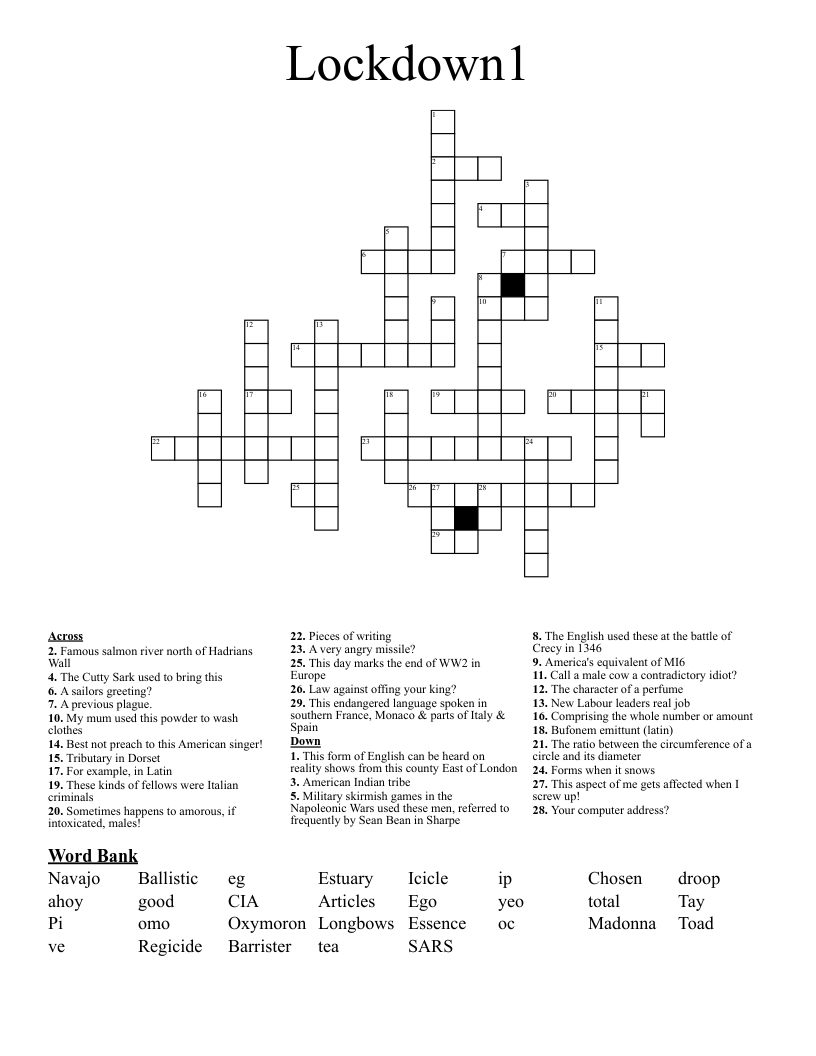 Lockdown1 Crossword