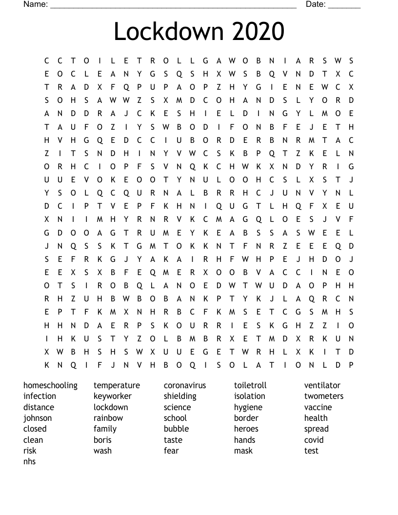 Lockdown 2020 Word Search