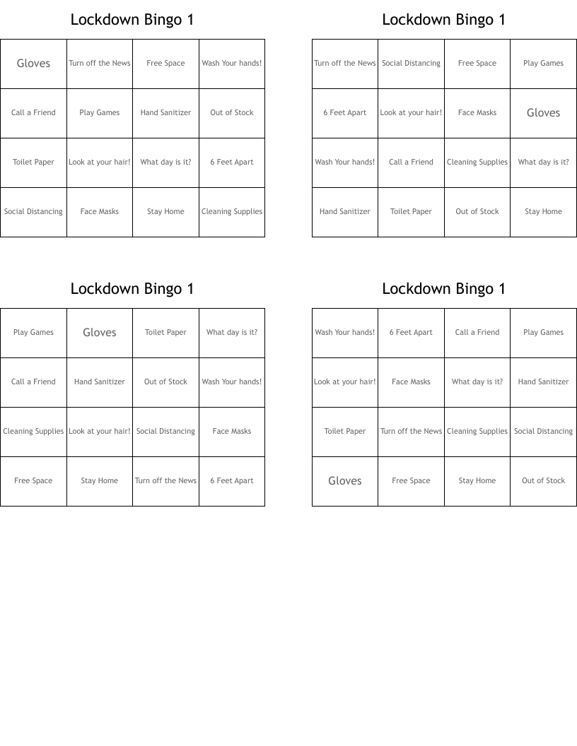 Lockdown Bingo 1