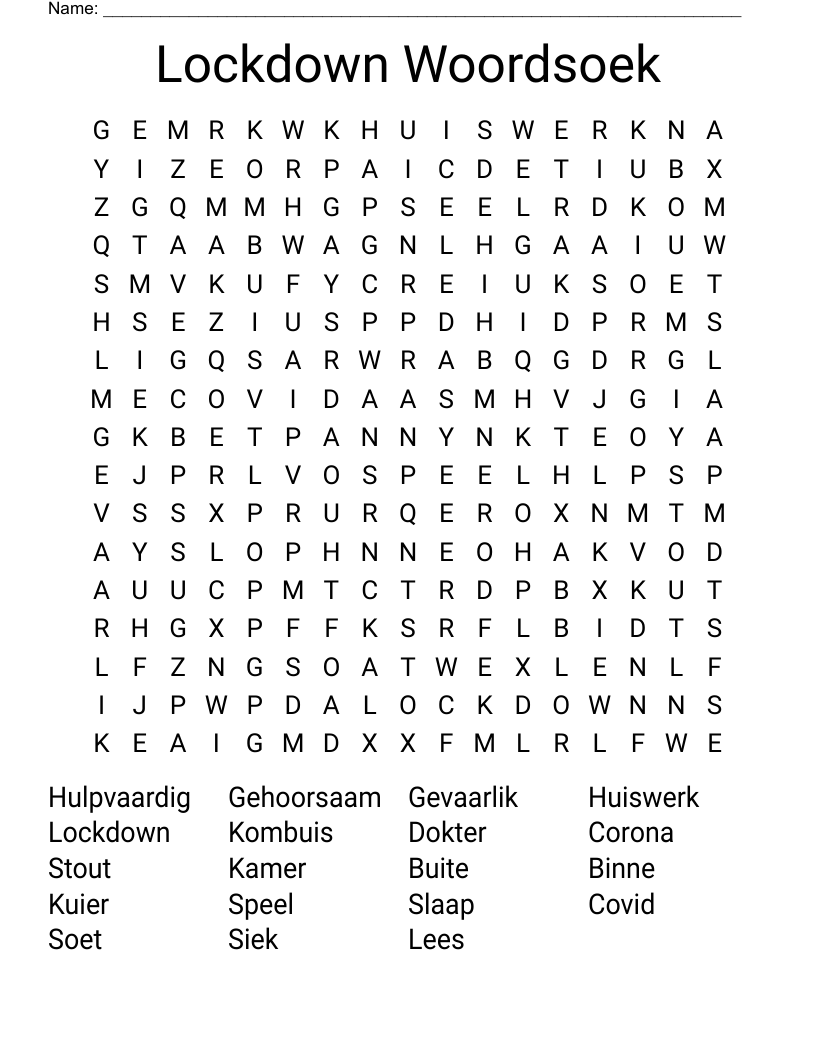 Lockdown Woordsoek Word Search