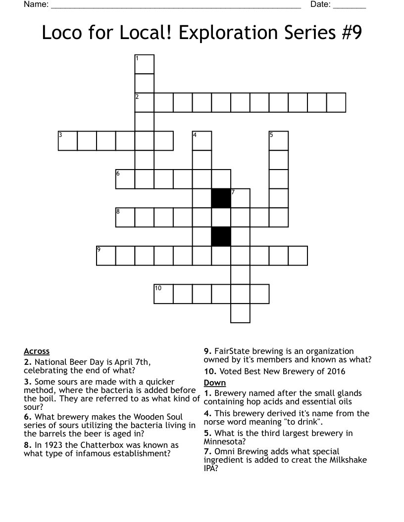 Loco for Local! Exploration Series #9 Crossword