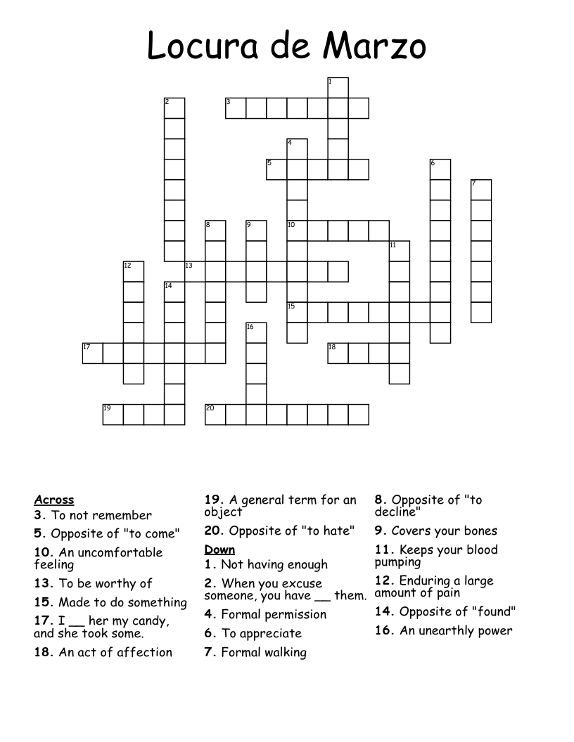 Locura de Marzo Crossword
