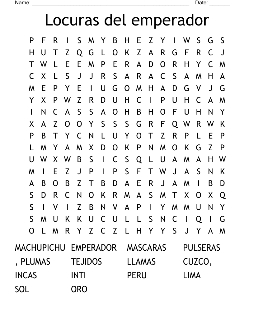 Locuras del emperador Word Search