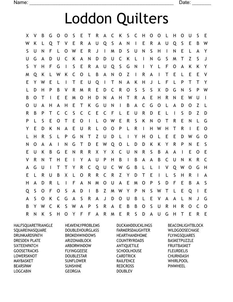 Loddon Quilters Word Search