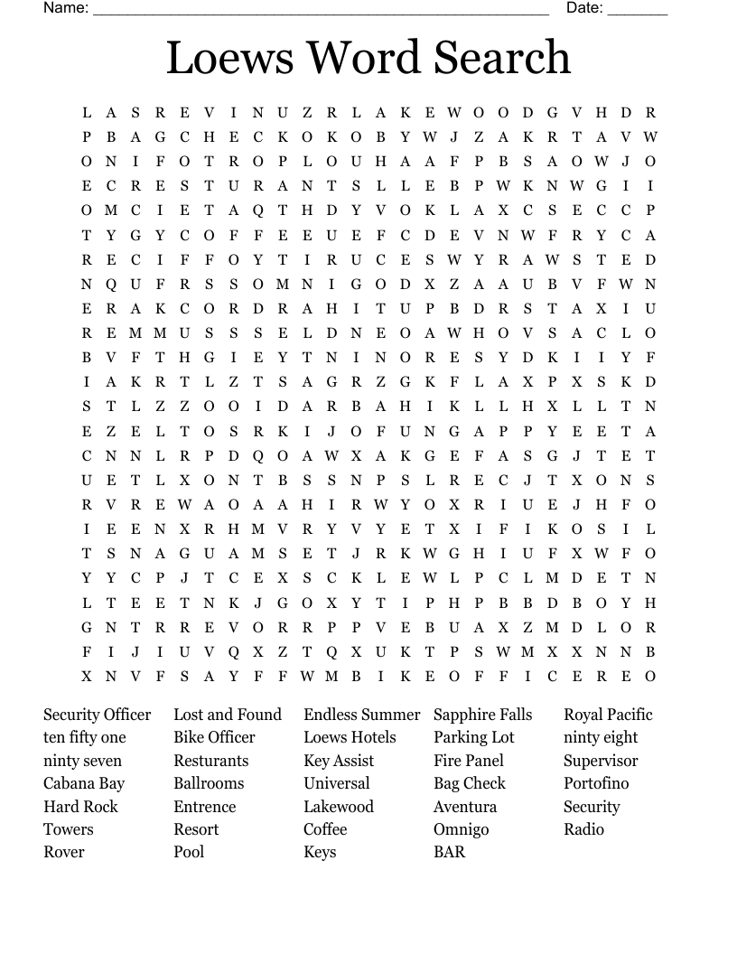 Loews Word Search 