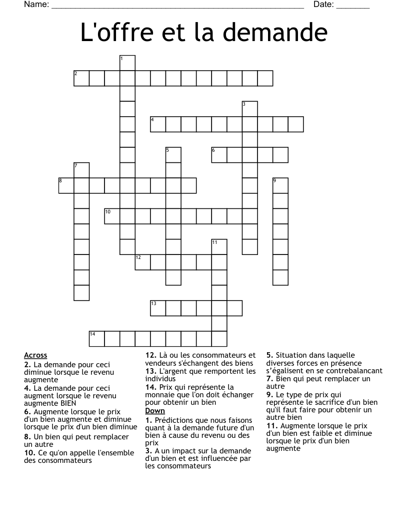 L'offre et la demande Crossword