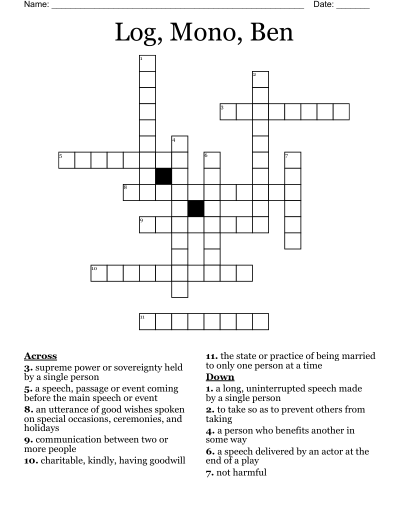 Log, Mono, Ben  Crossword