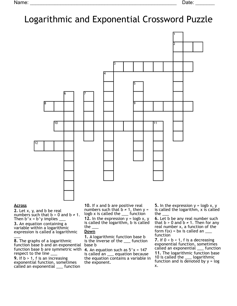 Logarithmic and Exponential Crossword Puzzle