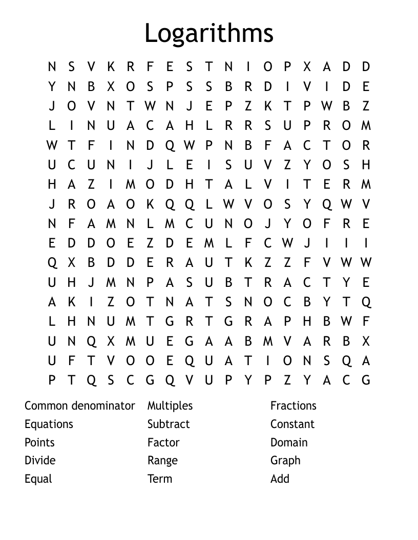 Logarithms Word Search