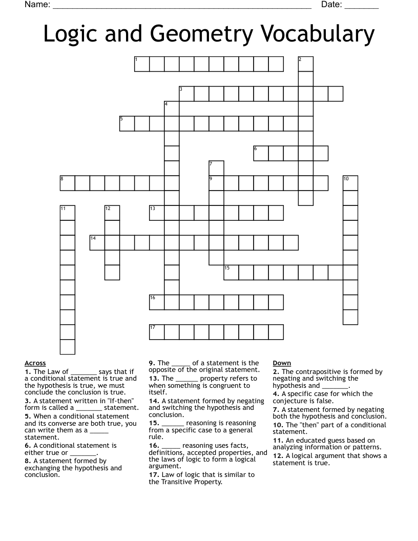 Logic and Geometry Vocabulary Crossword