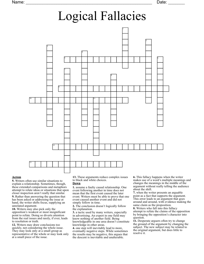 Logical Fallacies Crossword