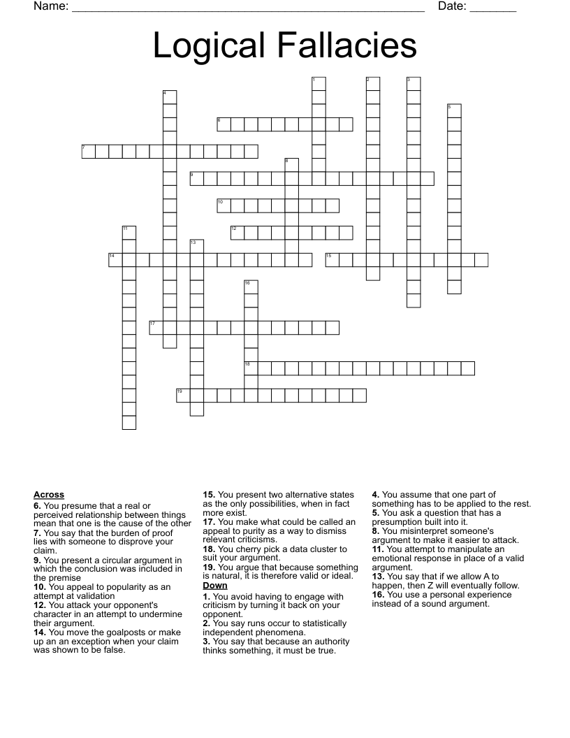 Logical Fallacies Crossword