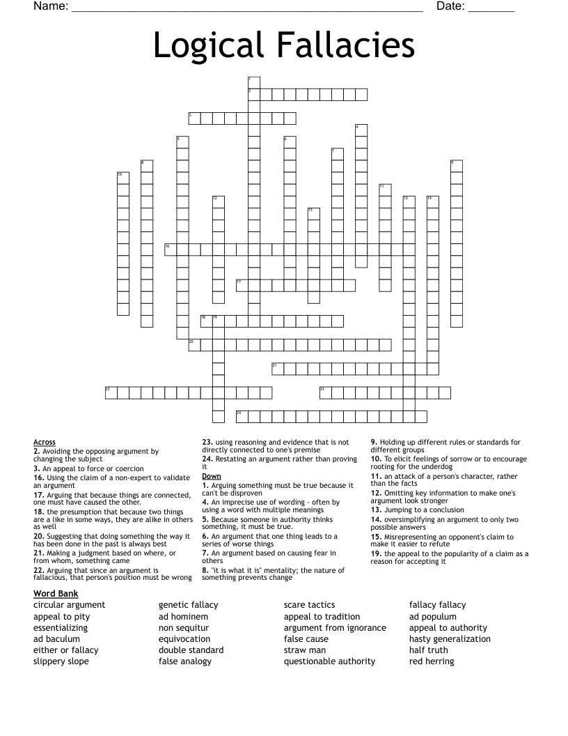 Logical Fallacies Crossword
