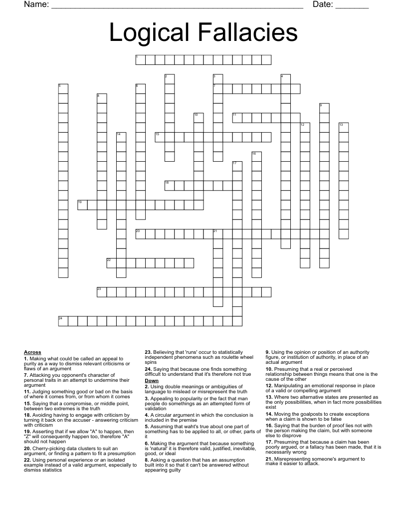 Logical Fallacies Crossword