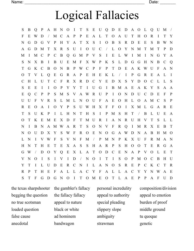 Logical Fallacies Word Search