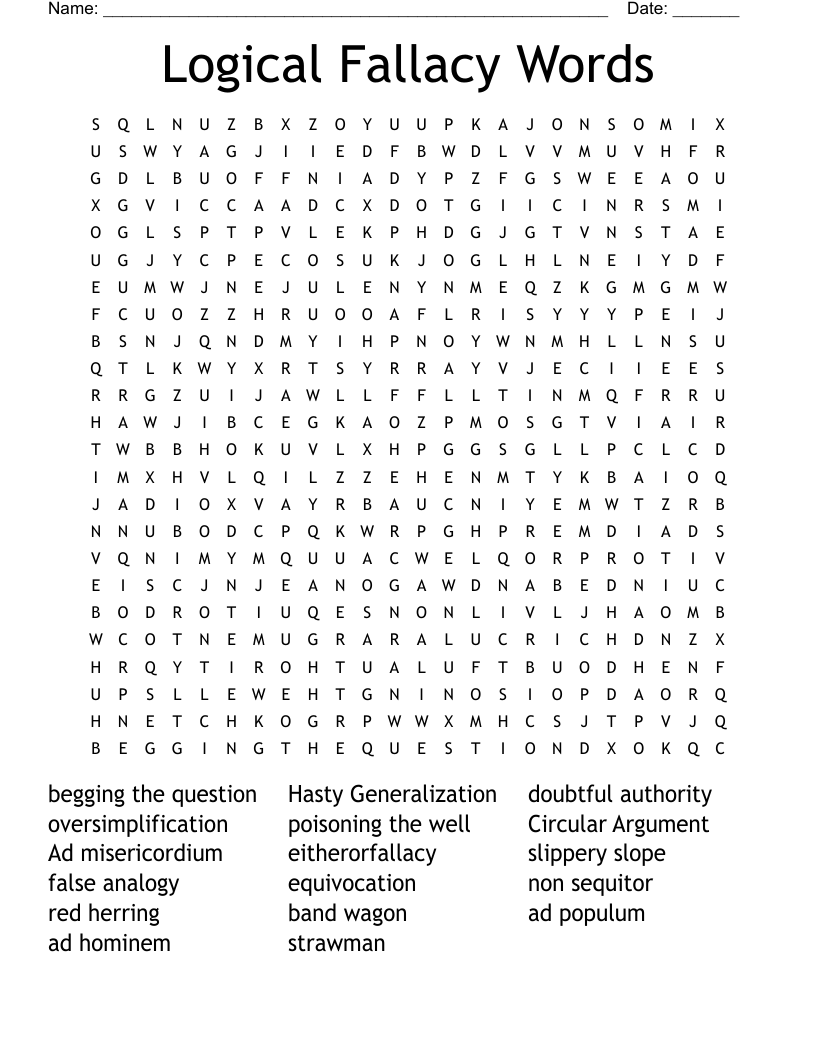 Logical Fallacy Words Word Search
