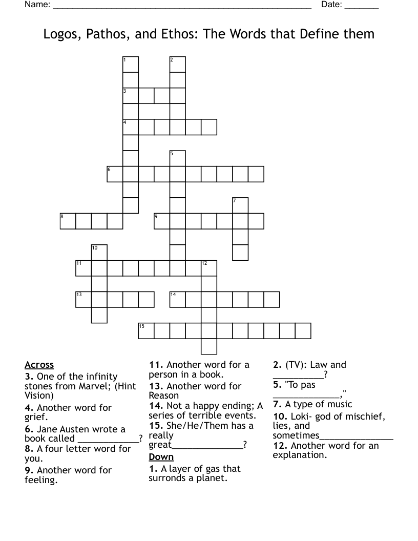 Logos, Pathos, and Ethos: The Words that Define them Crossword
