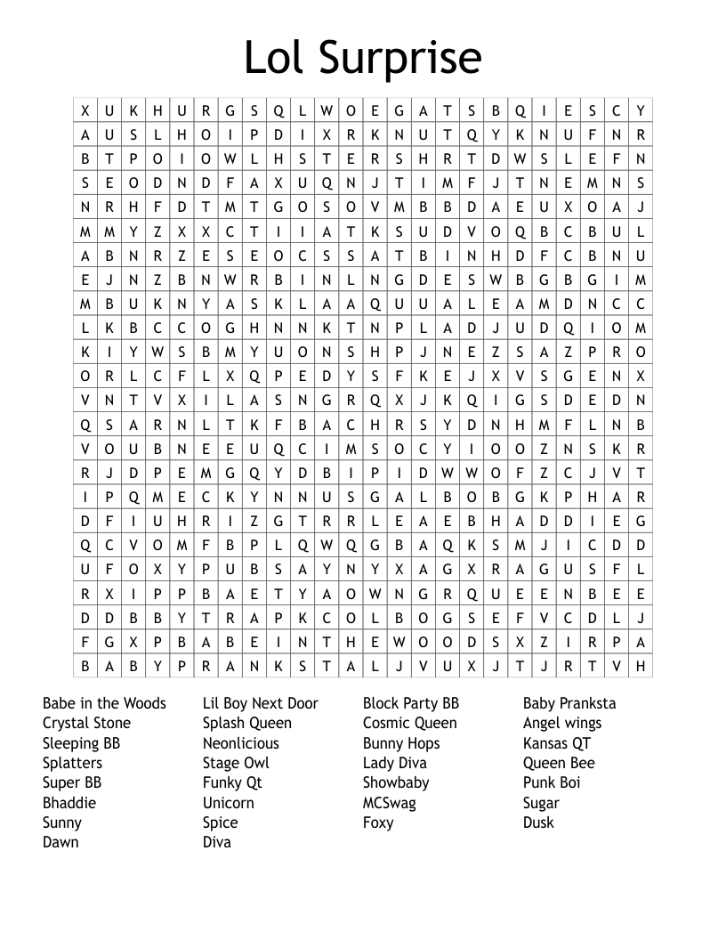 Lol Surprise Word Search