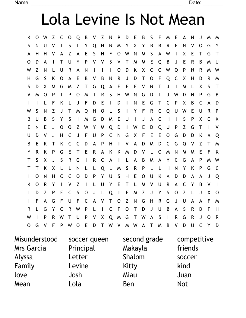 Lola Levine Is Not Mean Word Search