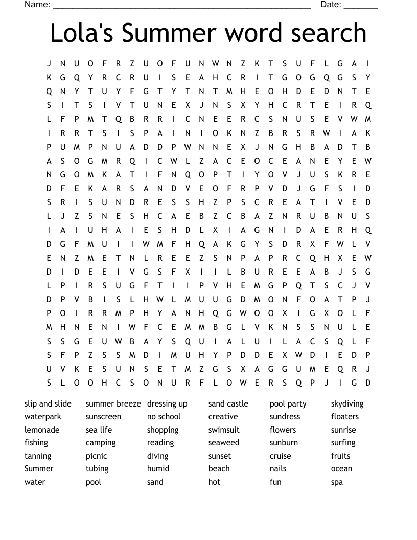 Lola's Summer word search
