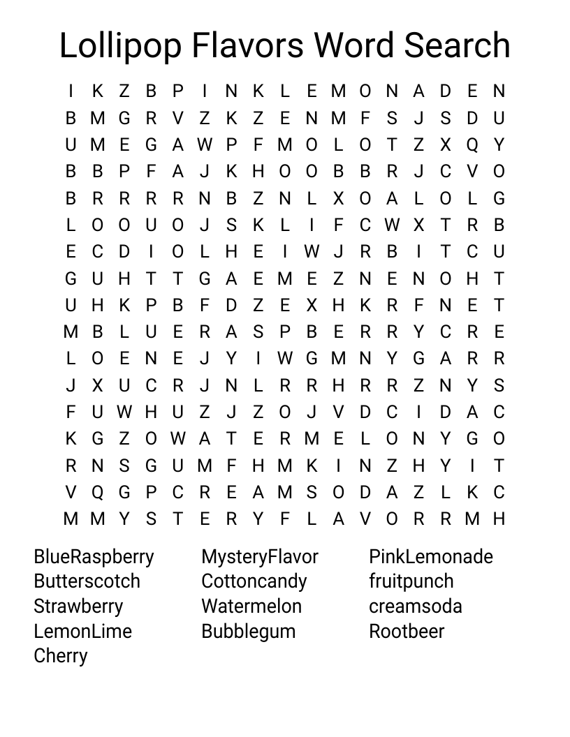 Lollipop Flavors Word Search