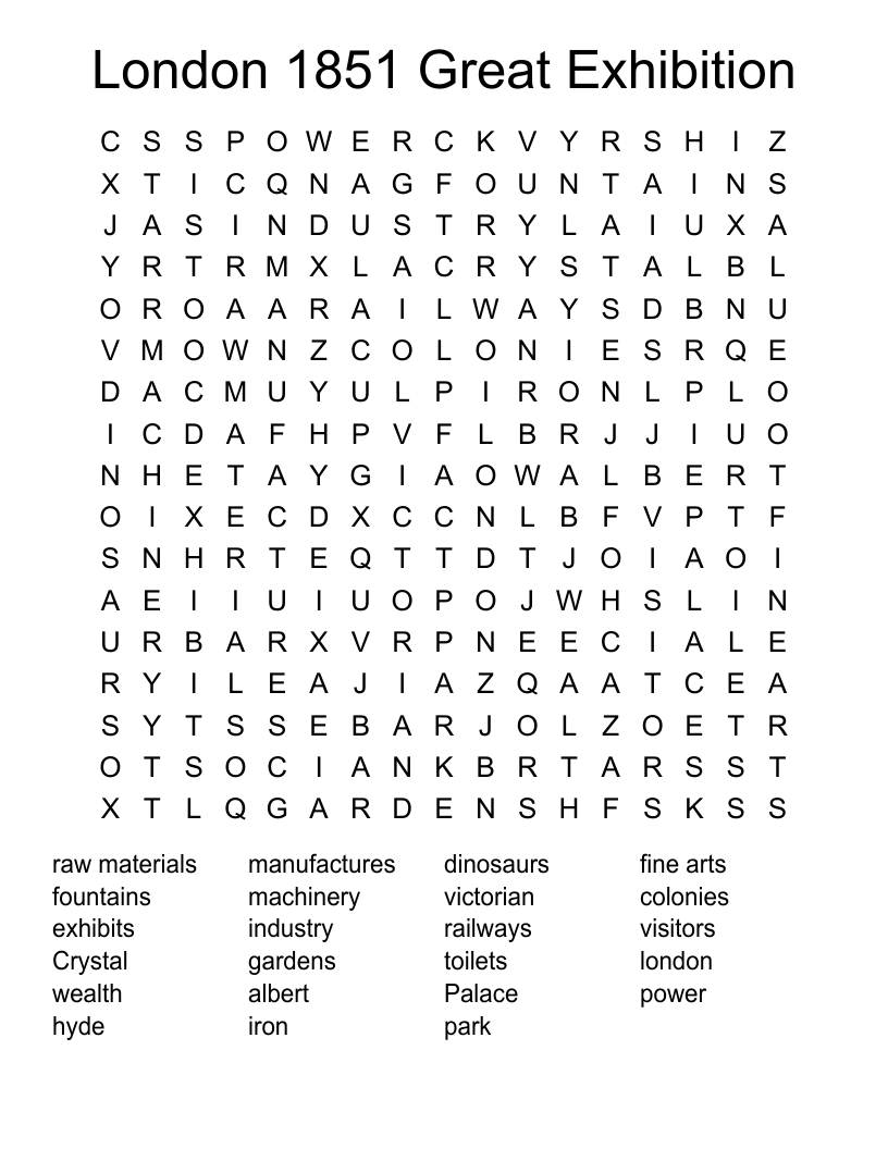 London 1851 Great Exhibition Word Search
