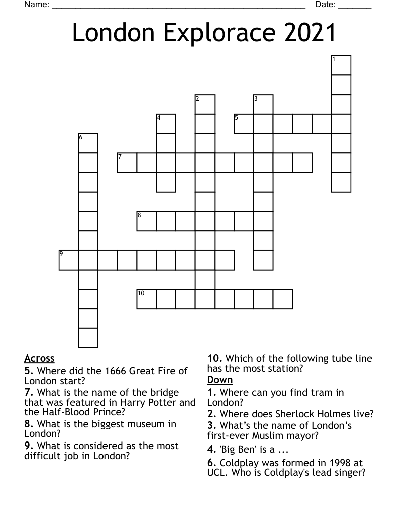 London Explorace 2021 Crossword