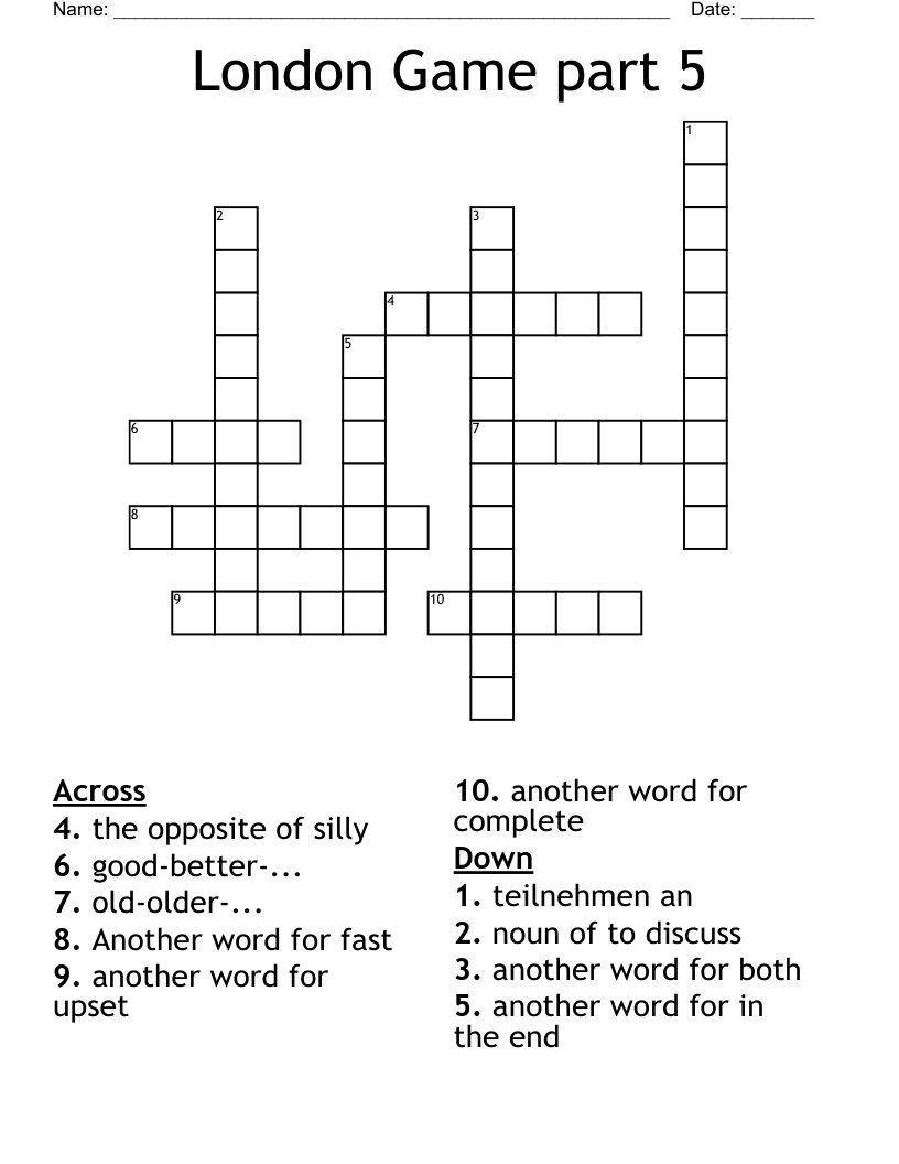 London Game part 5 Crossword