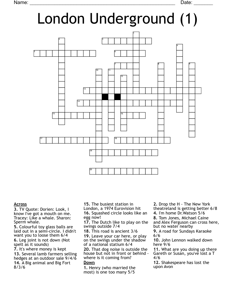 London Underground (1) Crossword