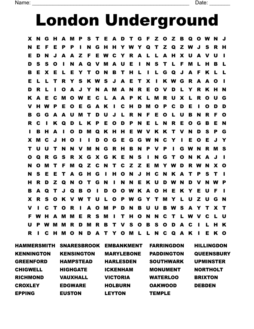 London Underground  Word Search