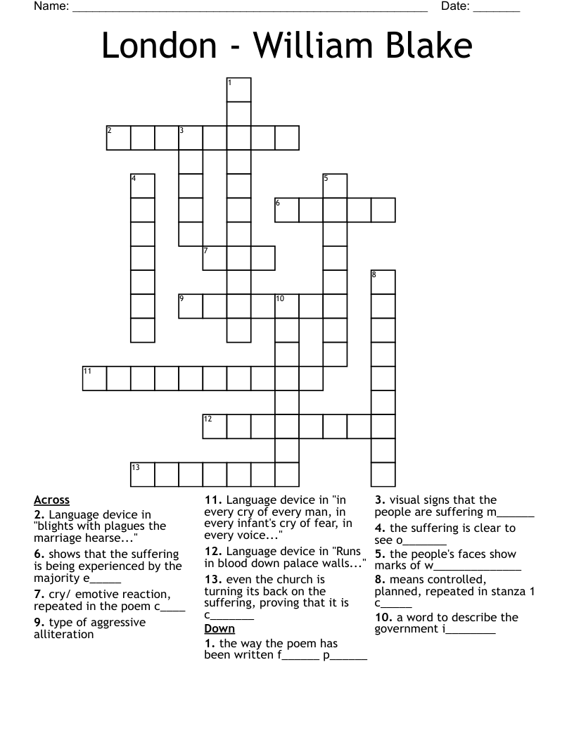 London - William Blake  Crossword