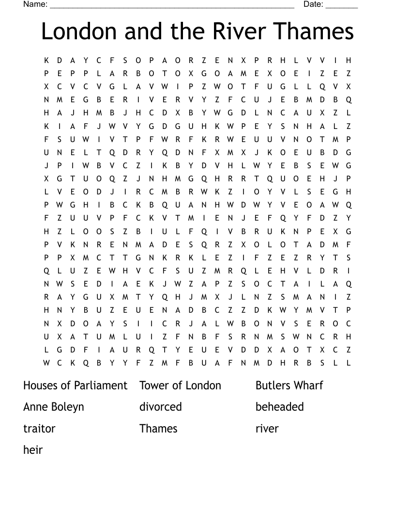 London and the River Thames Word Search
