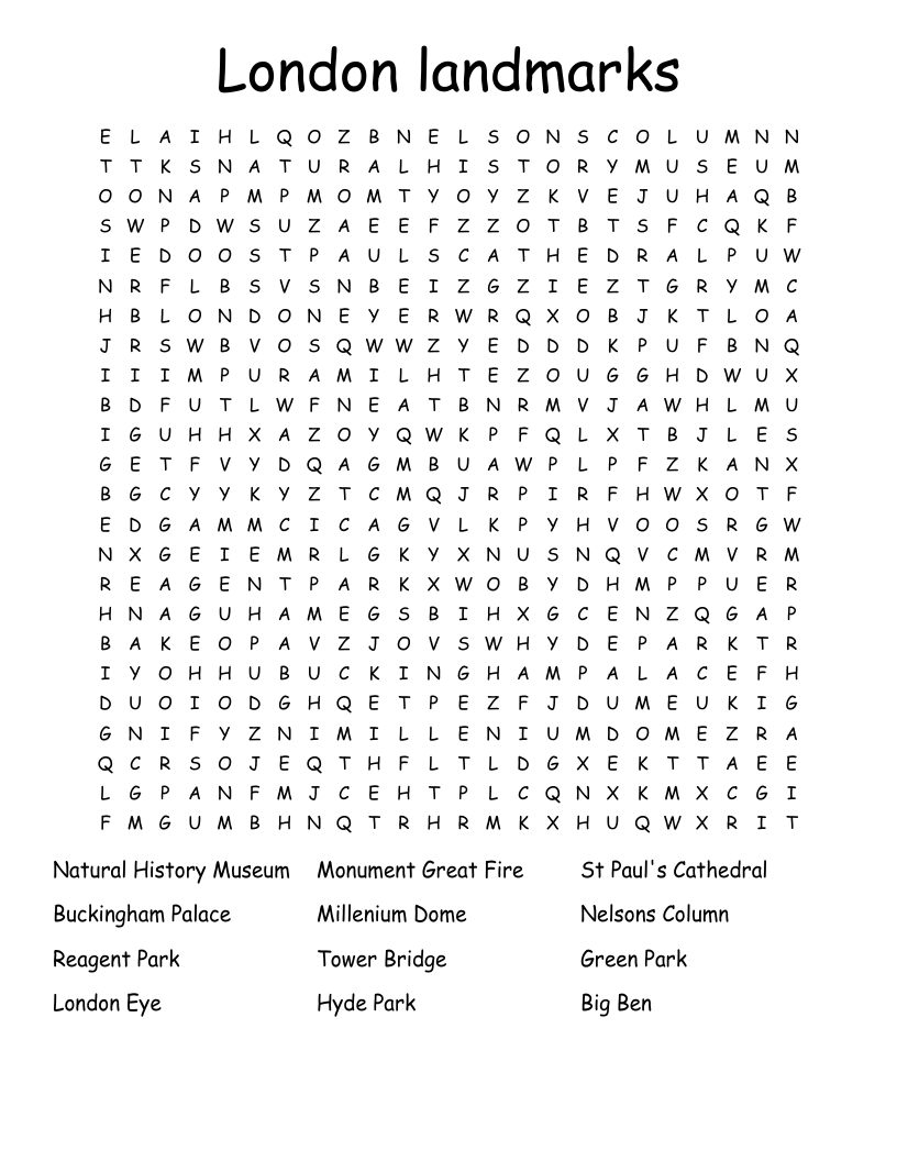 London landmarks Word Search