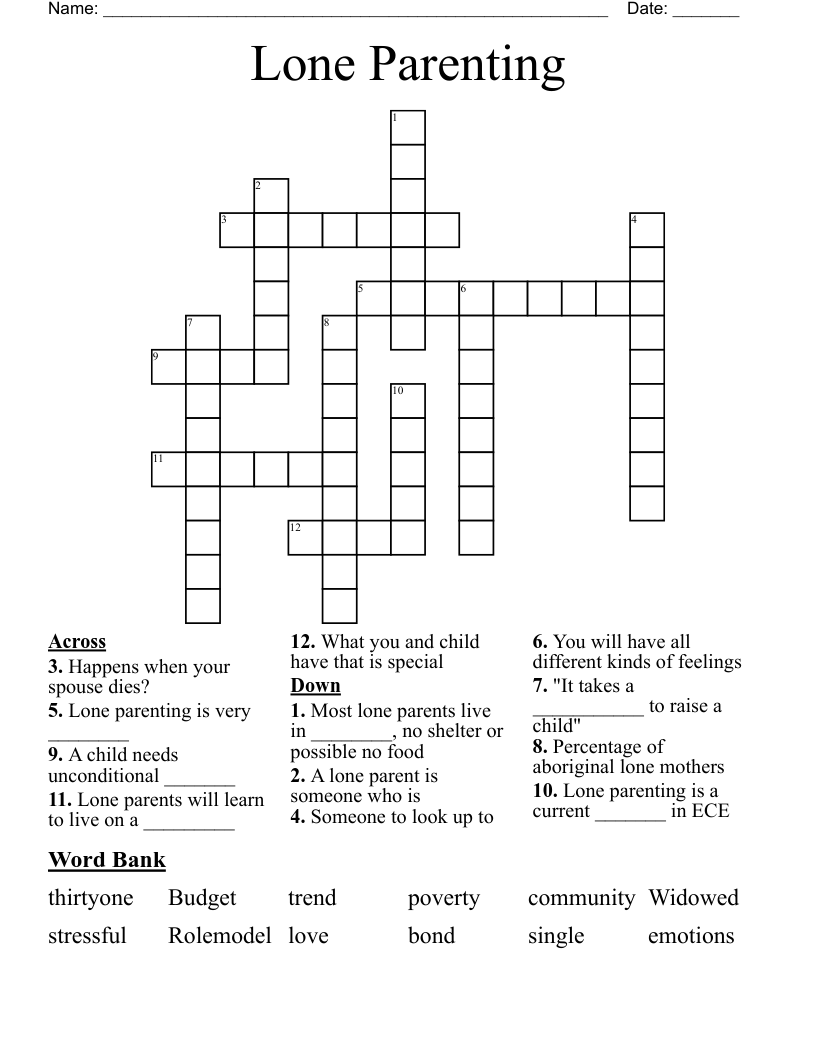 Lone Parenting  Crossword