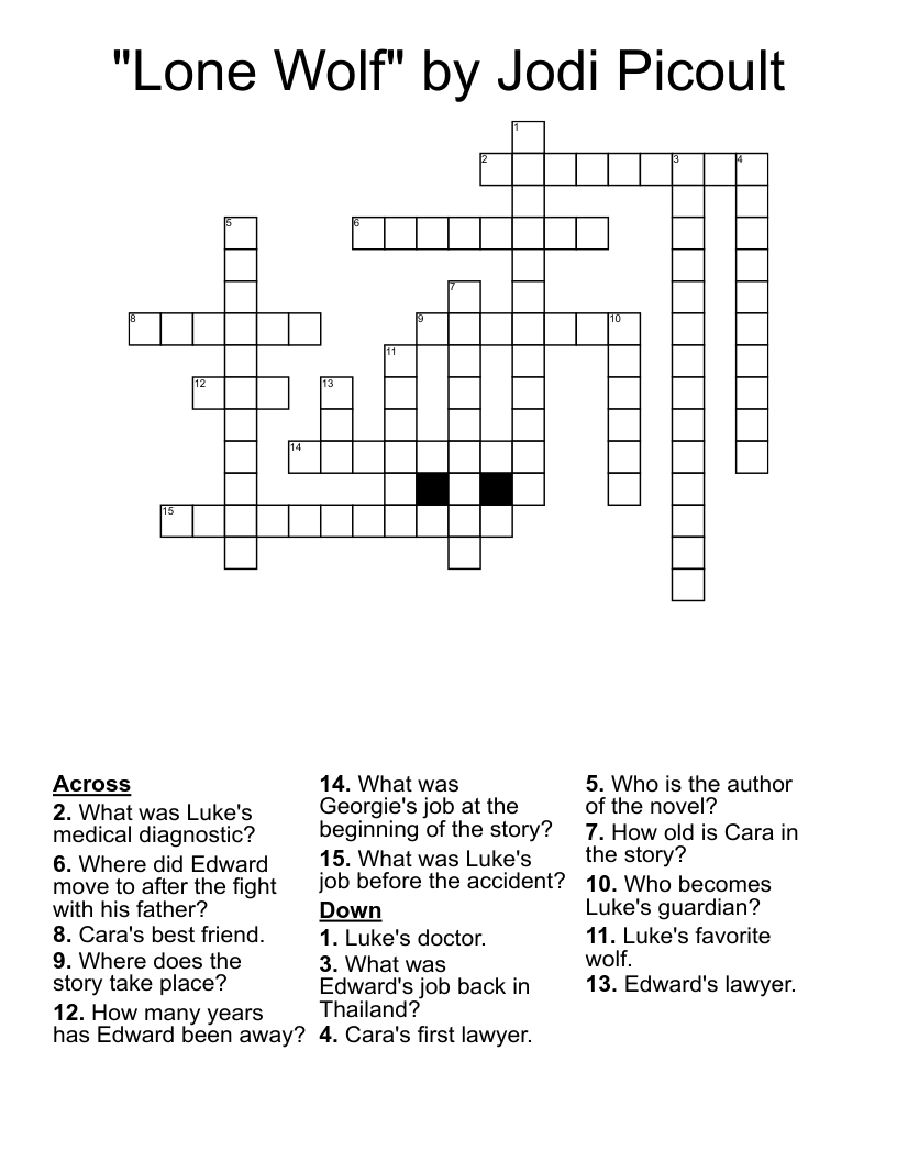 "Lone Wolf" by Jodi Picoult Crossword