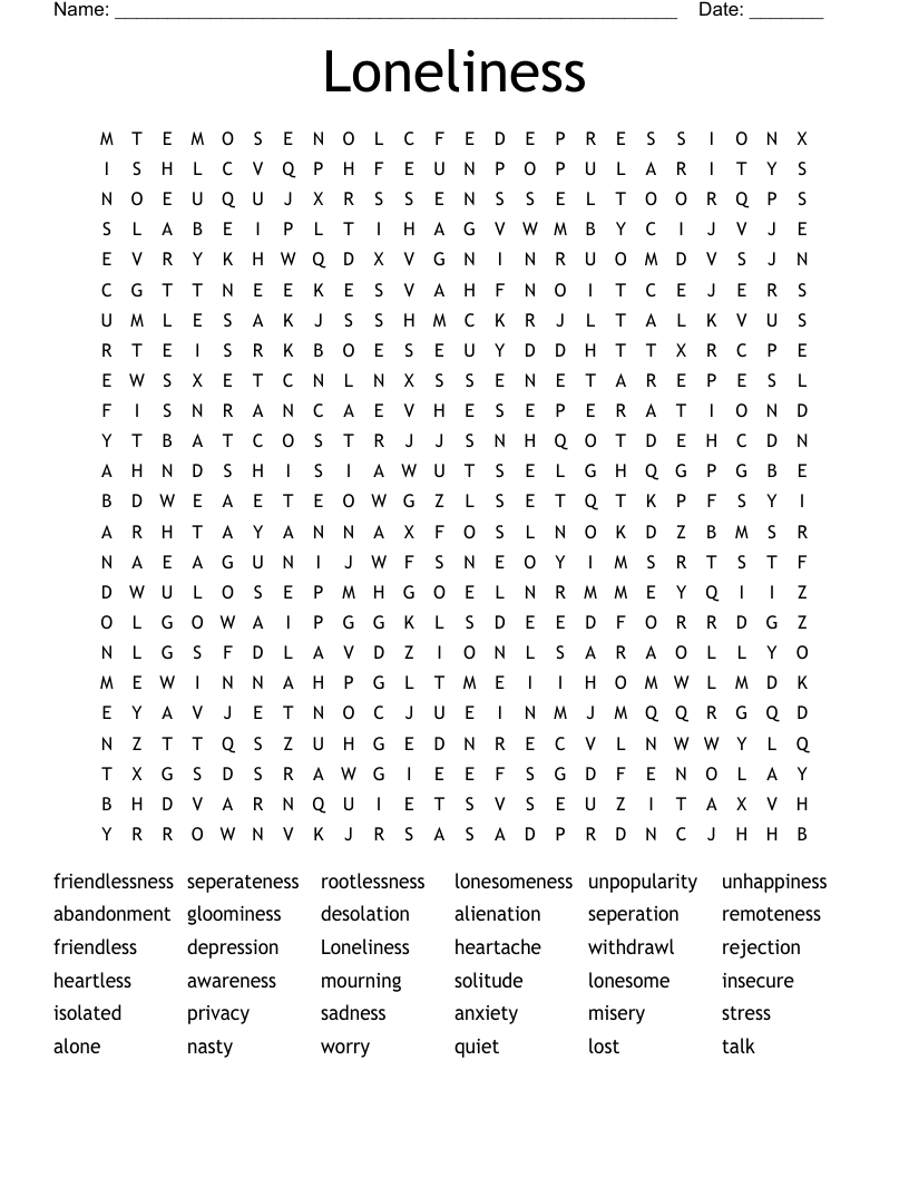 Loneliness Word Search