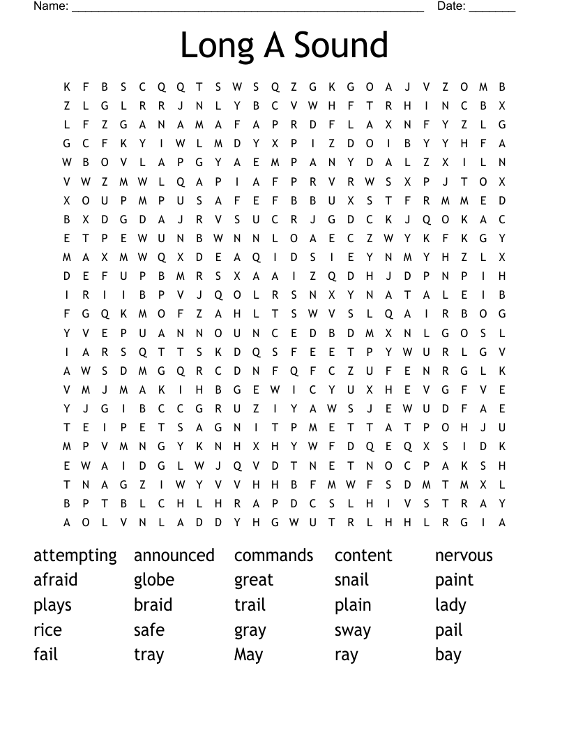 Long A Sound Word Search