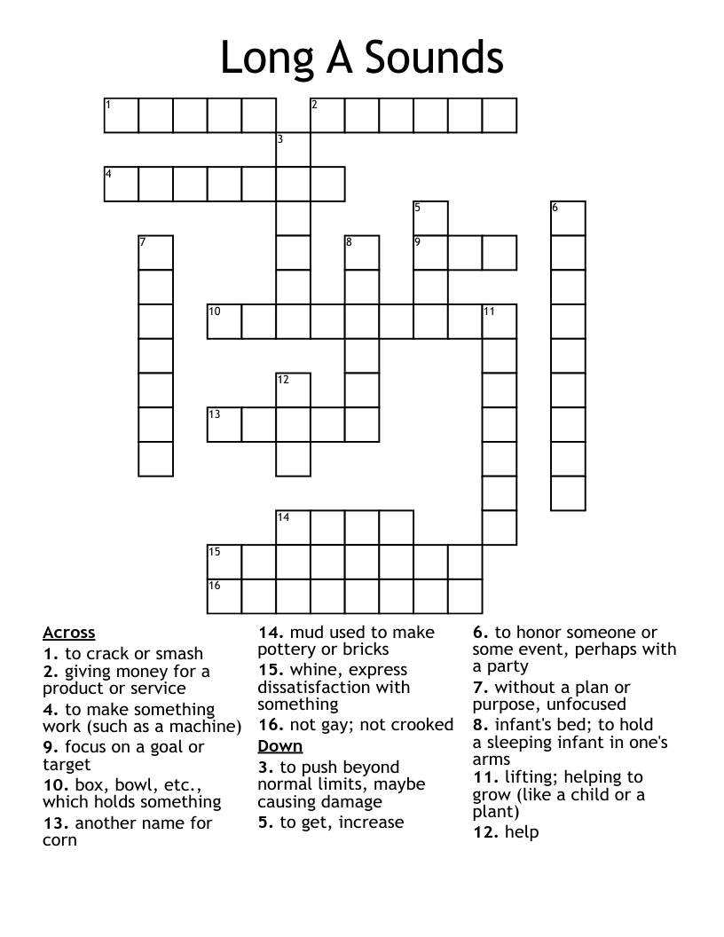 Long A Sounds Crossword