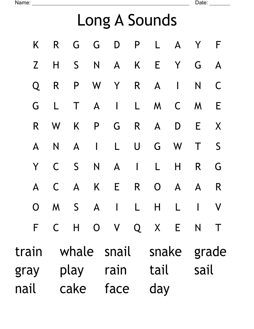 Long A Sounds Word Search