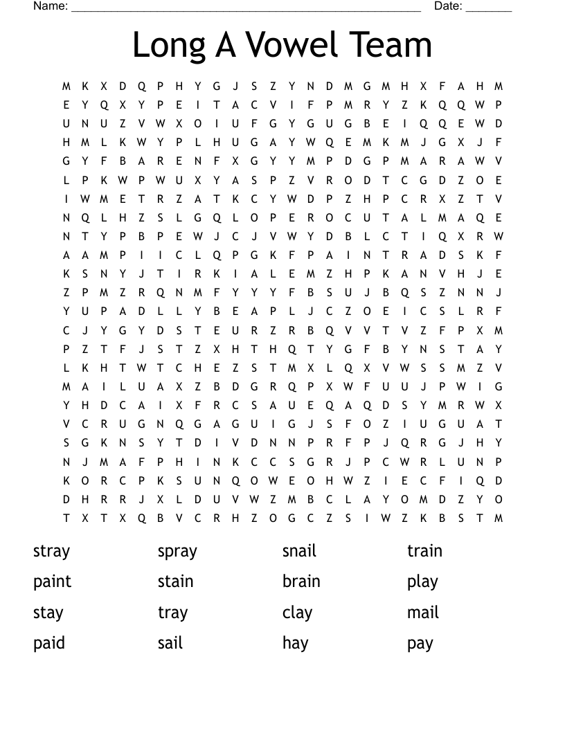 Long A Vowel Team Word Search