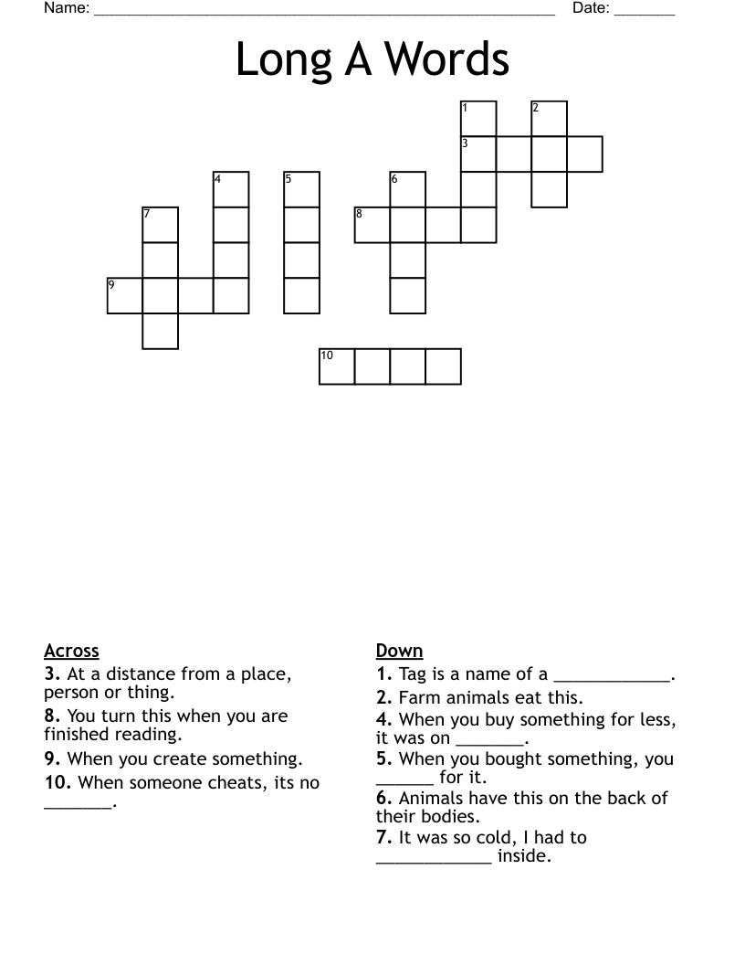 Long A Words  Crossword