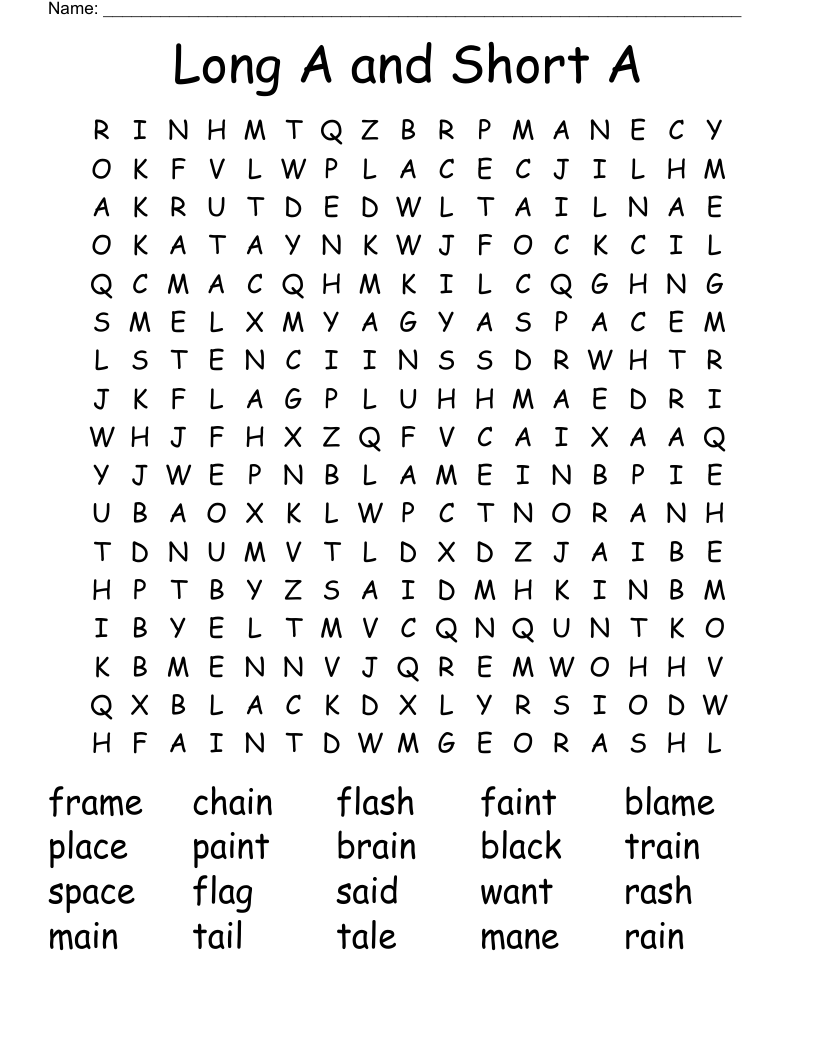 Long A and Short A Word Search