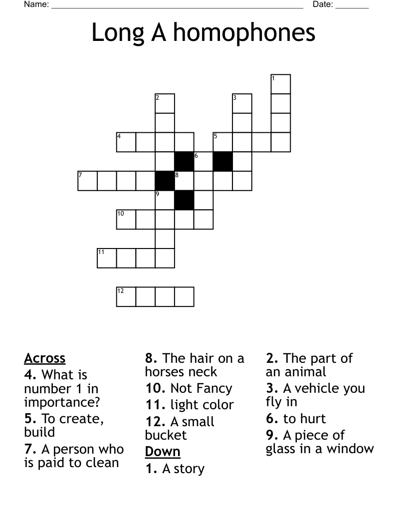 Long A homophones Crossword