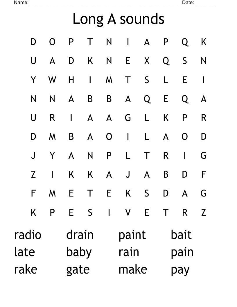 Long A sounds Word Search