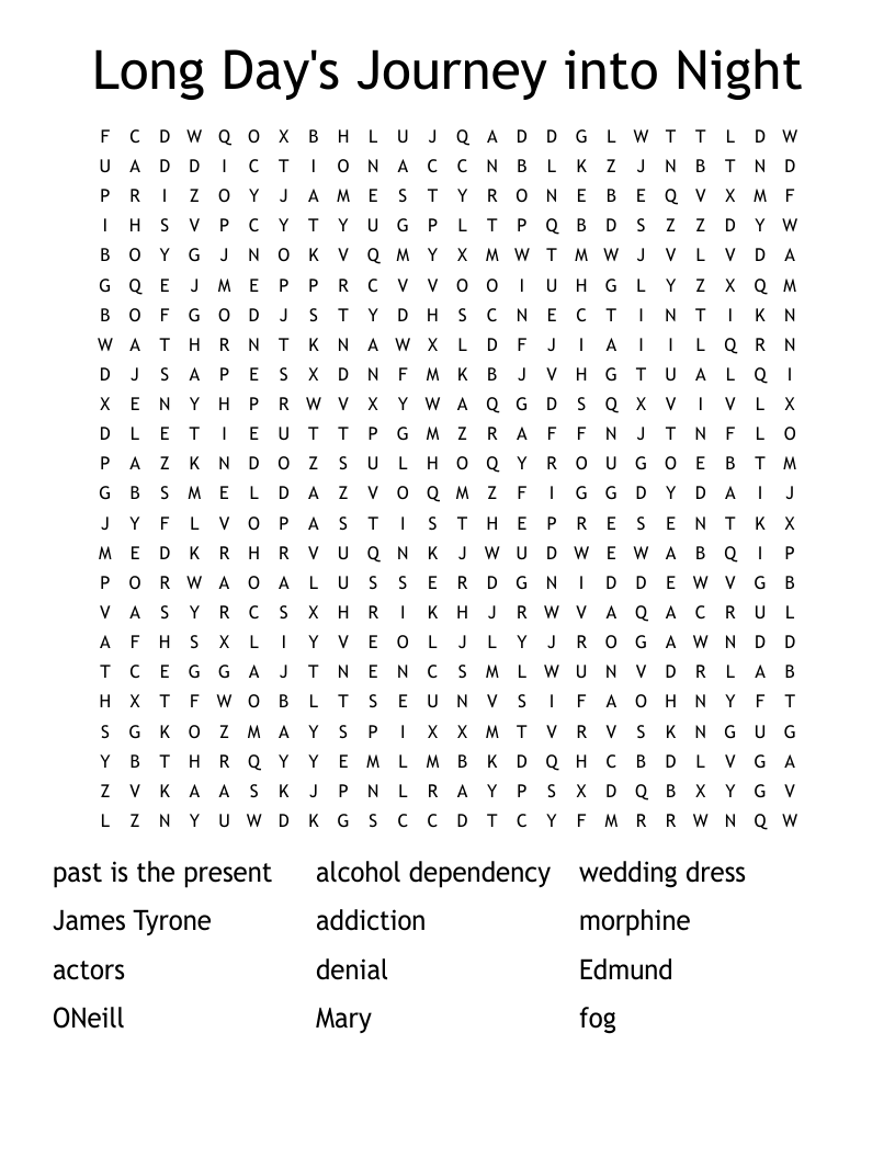Long Day's Journey into Night Word Search