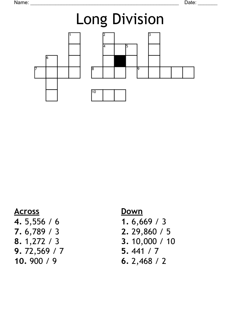Long Division Crossword