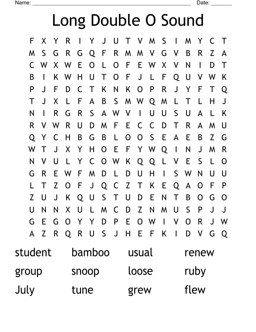 Long Double O Sound Word Search